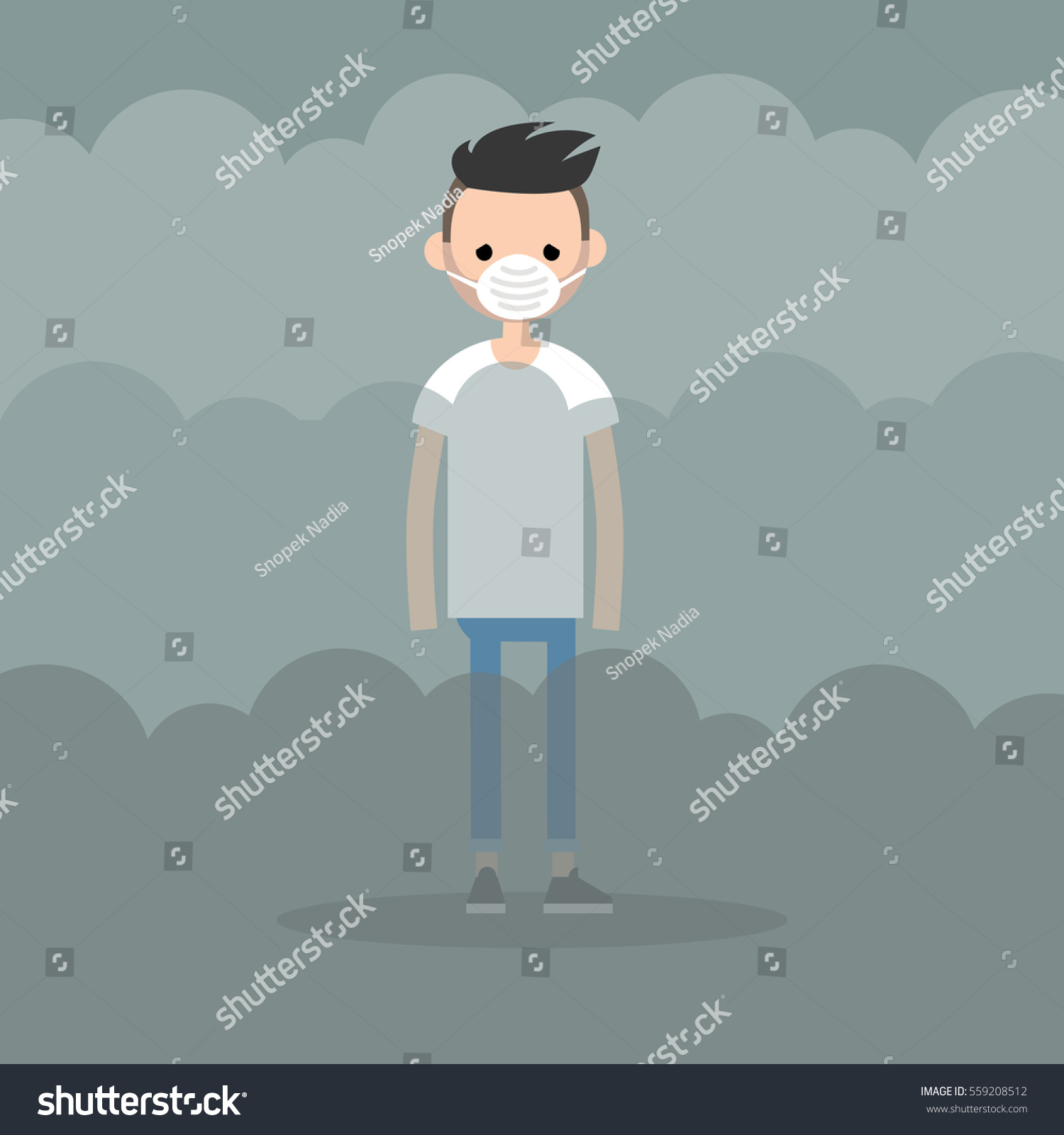 Air Pollution Smog Young Character Wearing Stock Vector (Royalty Free ...