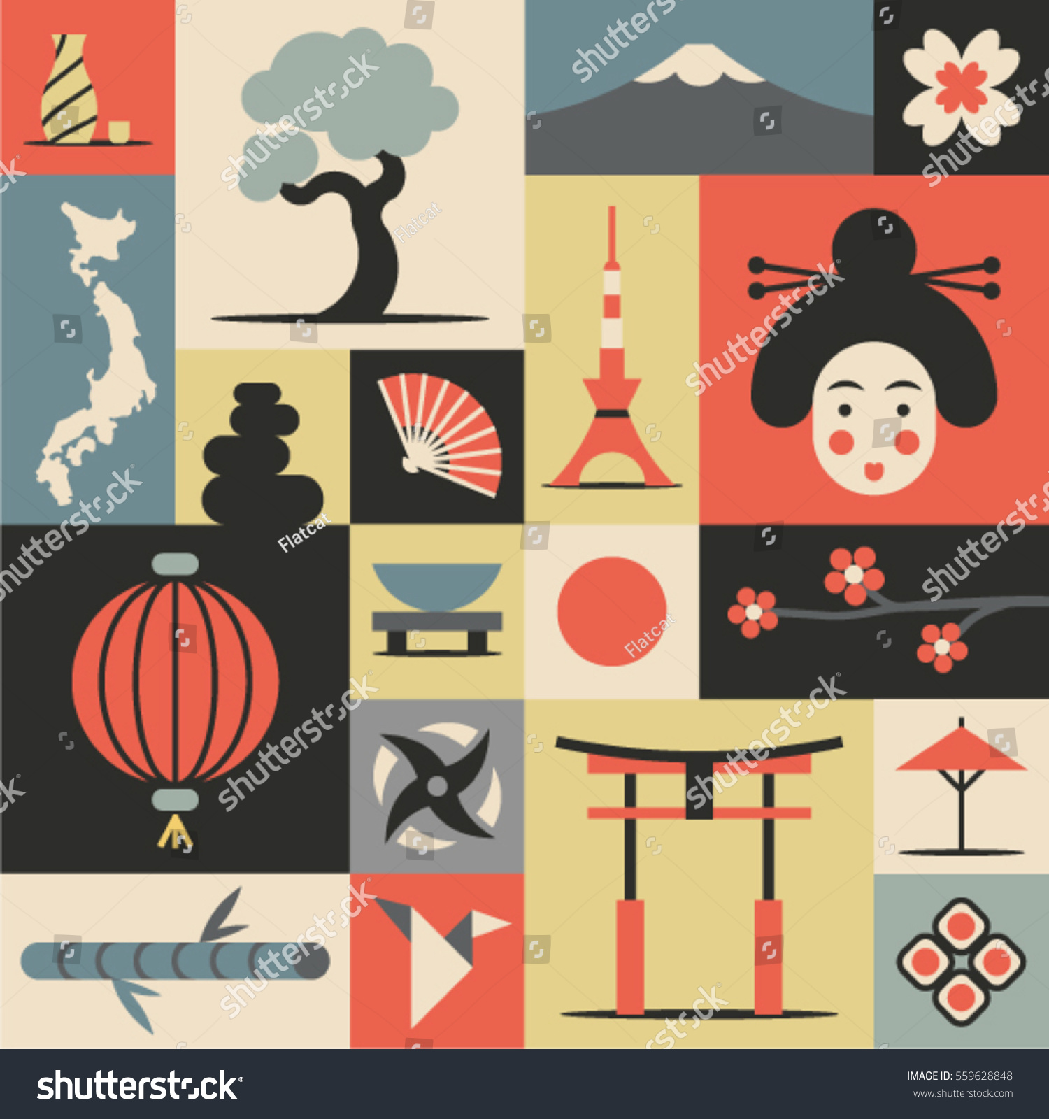 Japan Vector Flat Illustration Icon Set Stock Vector (Royalty Free ...