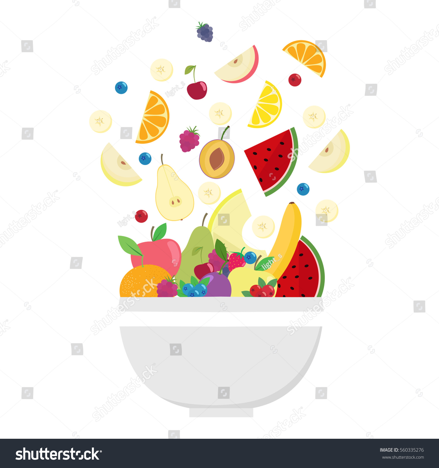 Fruit Bowl Slices Fruits Flat Design Stock Vector (Royalty Free ...