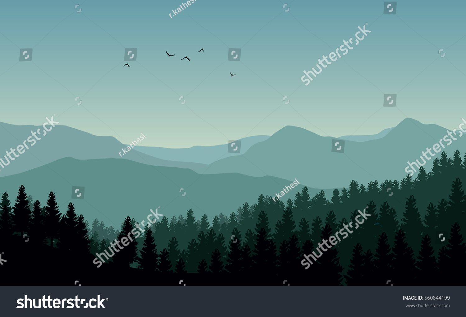 Landscape Blue Silhouettes Mountains Dark Forest Stock Vector (Royalty ...