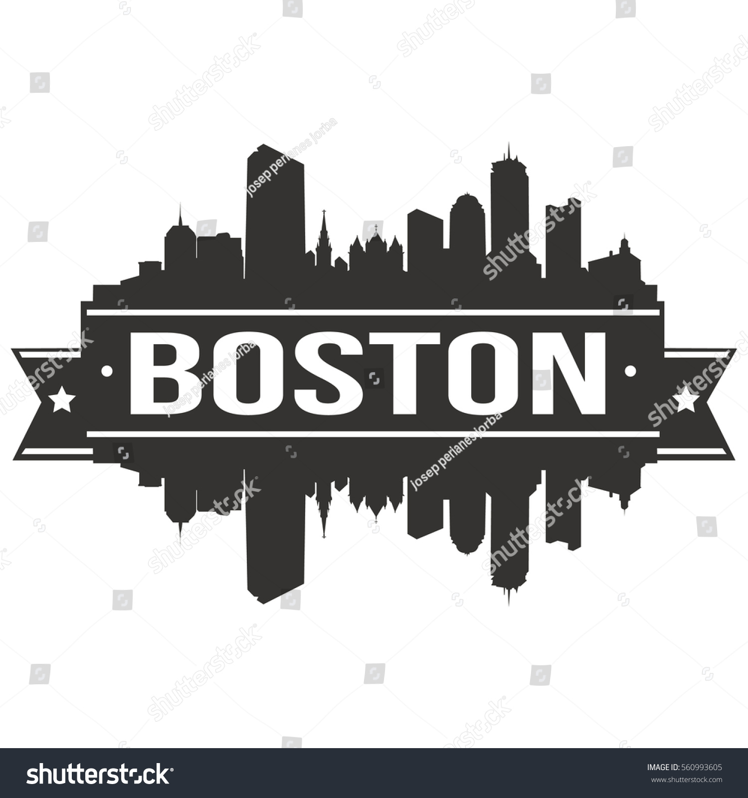 Boston Skyline Silhouette Reflection Landscape City Stock Vector ...