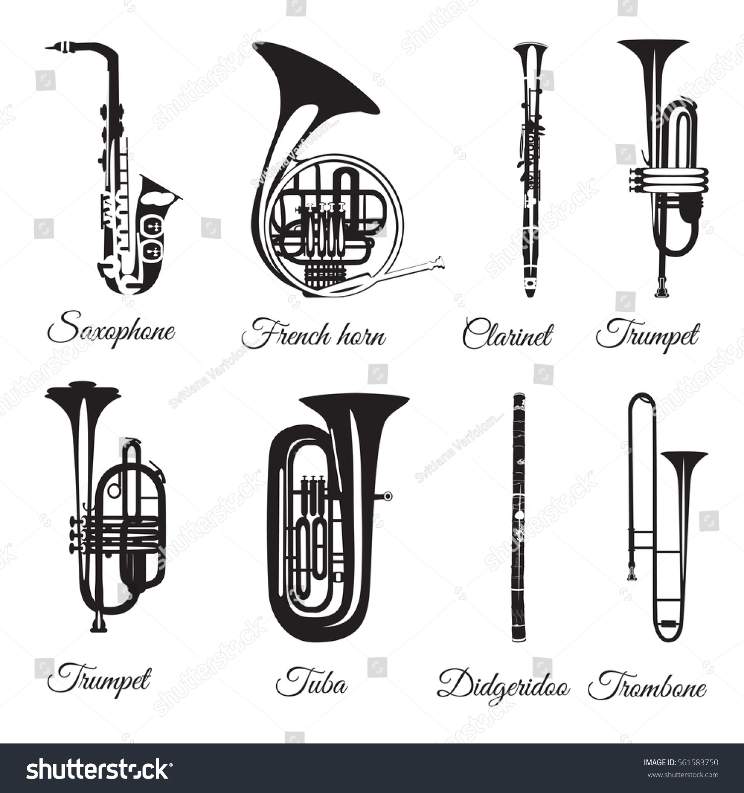 Vector Set Wind Musical Instruments Saxophone Stock Vector (Royalty ...