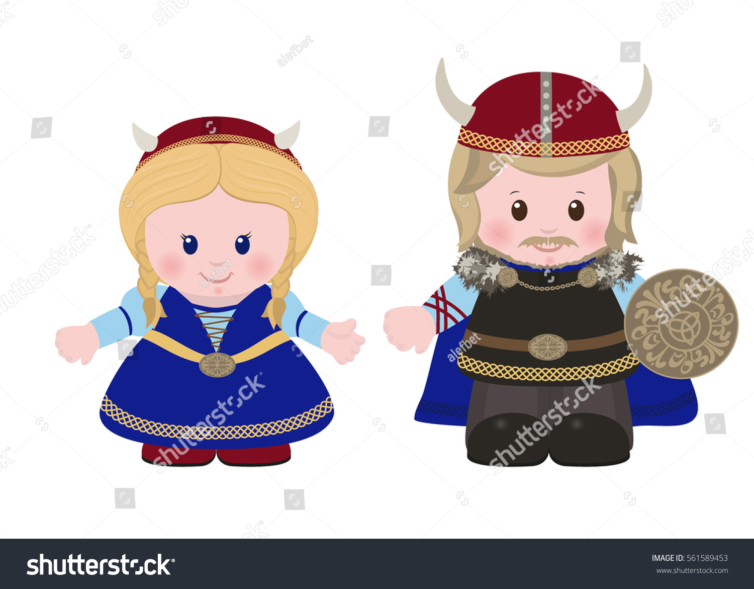 Cartoon Characters Vikings Man Woman Ancient Stock Vector (Royalty Free ...