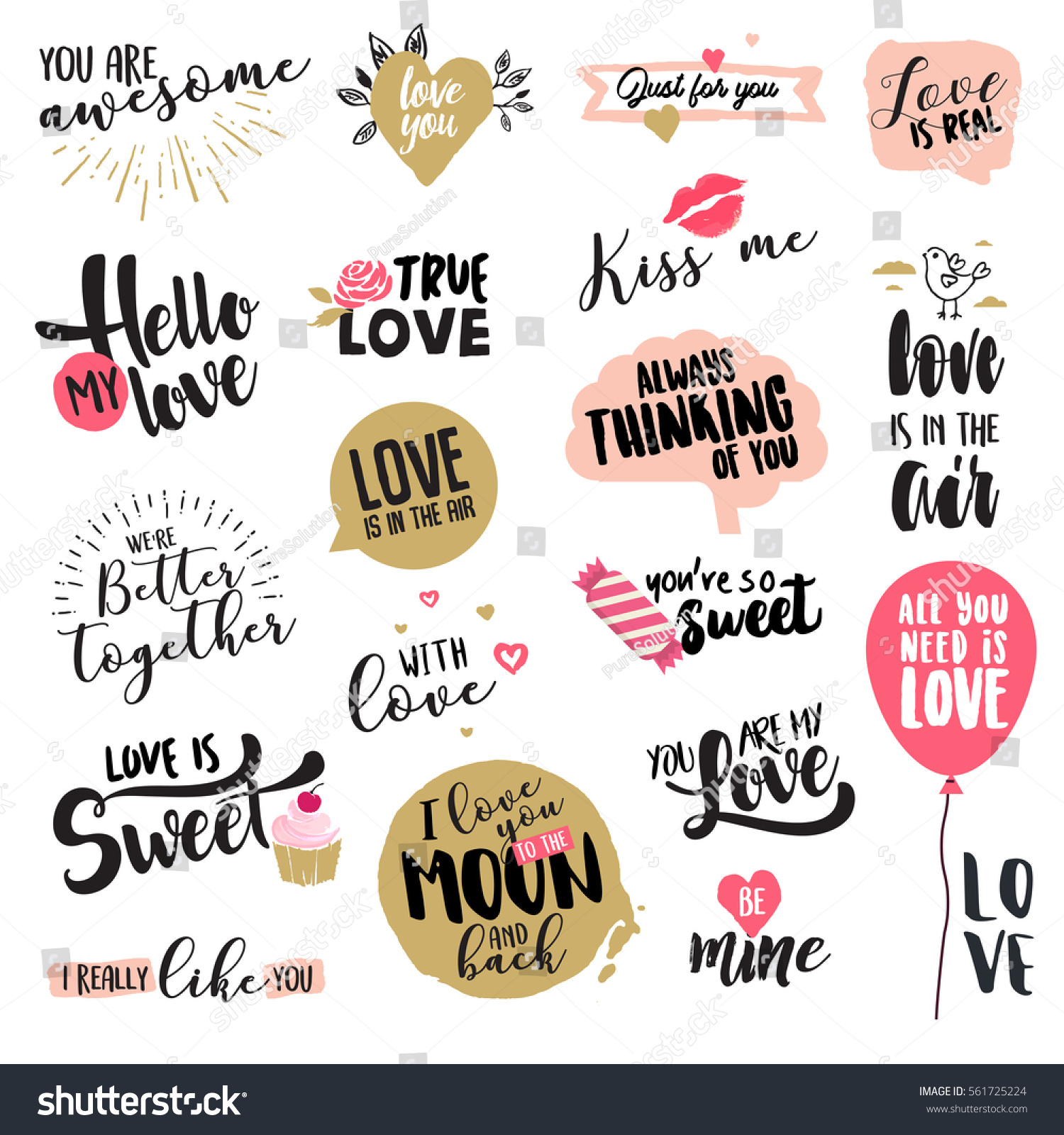 Valentine Day Signs Elements Collection Flat Stock Vector (Royalty Free ...