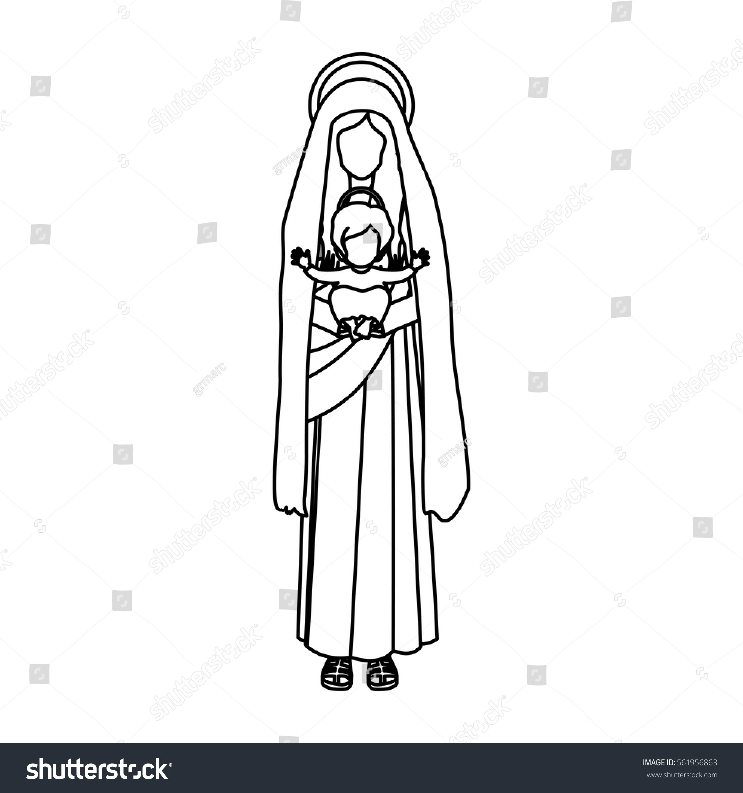 Silhouette Saint Virgin Mary Baby Jesus Stock Vector (Royalty Free ...