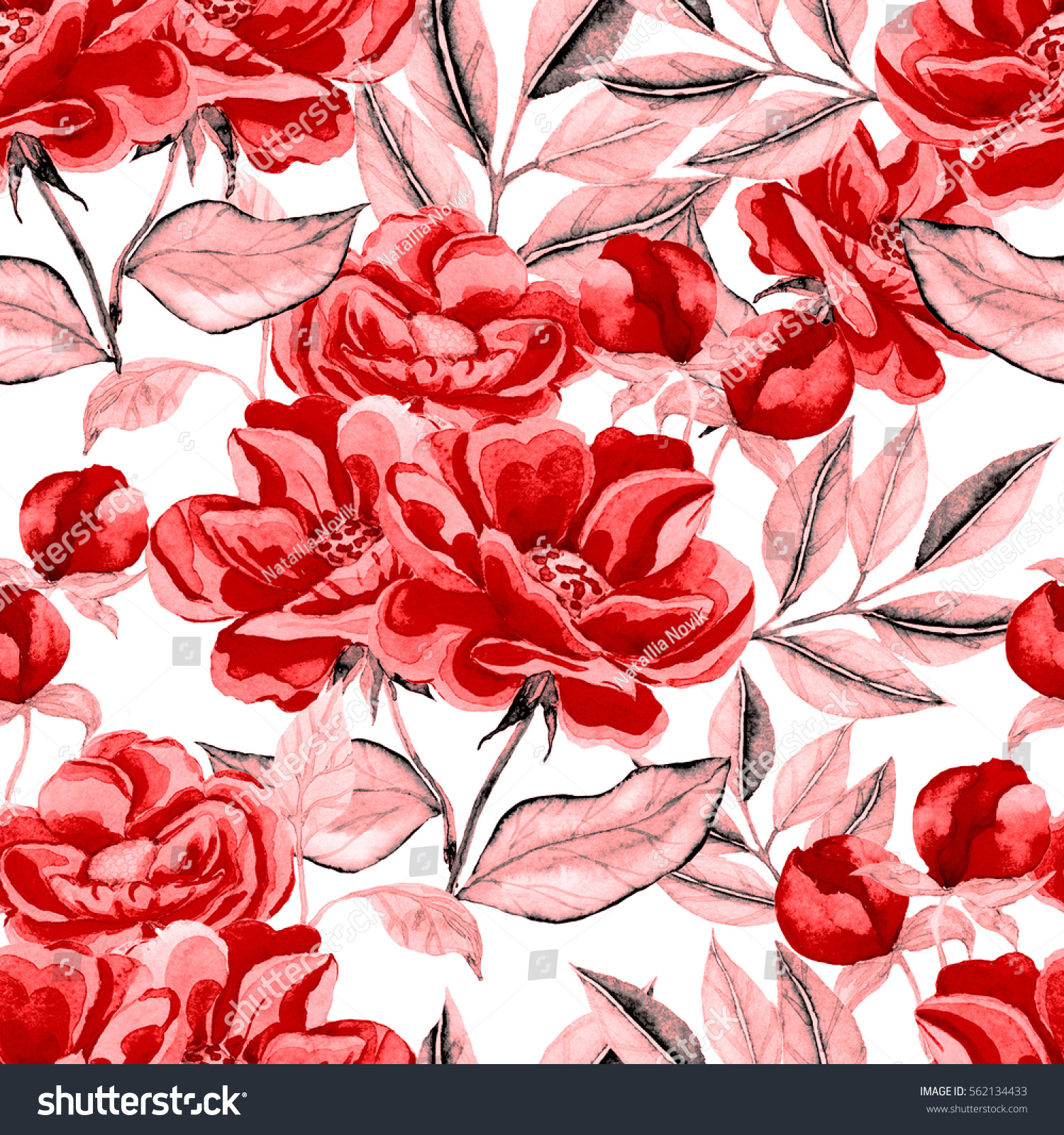 Watercolor Flower Seamless Pattern Stock Illustration 562134433