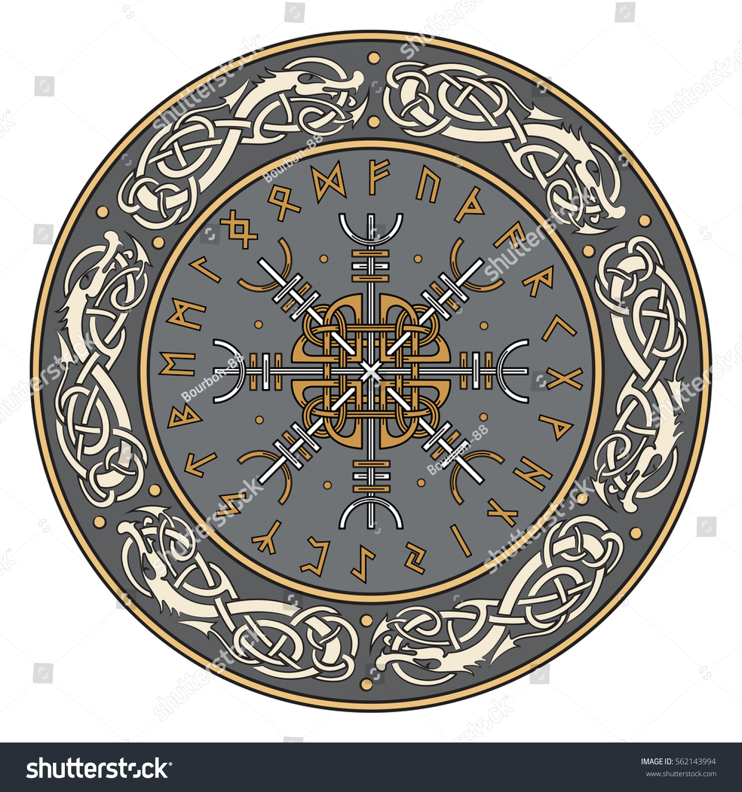 Viking Shield Decorated Scandinavian Pattern Dragons Stock Vector ...