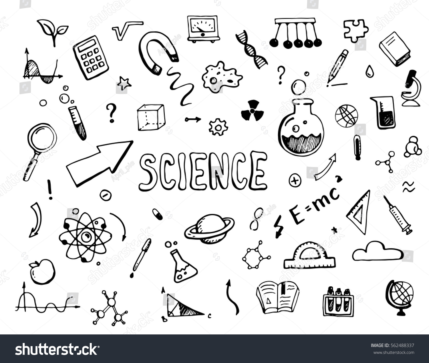 Hand Drawn Set Cartoon Science Elements Stock Vector (Royalty Free ...