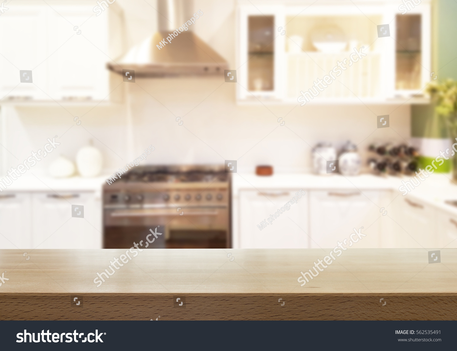 Wood Table Top On Blur Background Stock Photo 562535491 