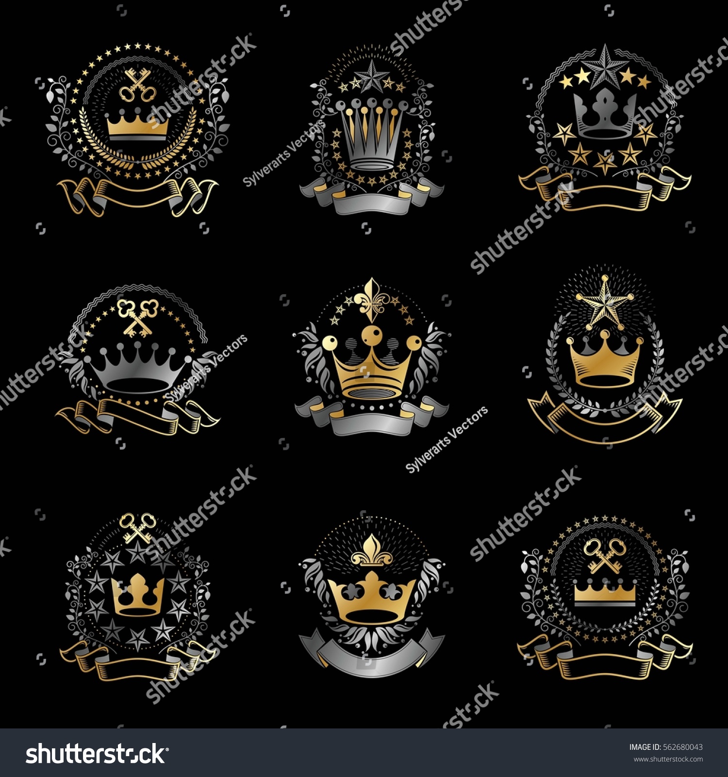 Royal Crowns Emblems Set Heraldic Vector Stock Vector (Royalty Free ...