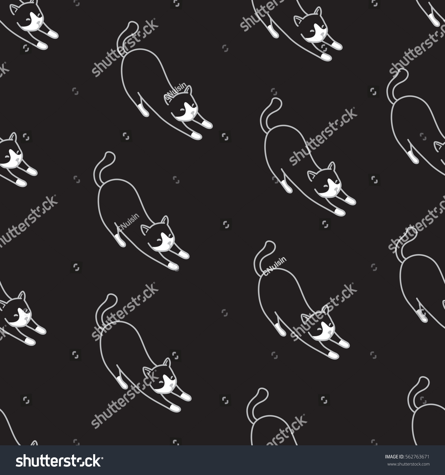Cat Seamless Pattern Doodle Black Stock Vector (Royalty Free) 562763671 ...