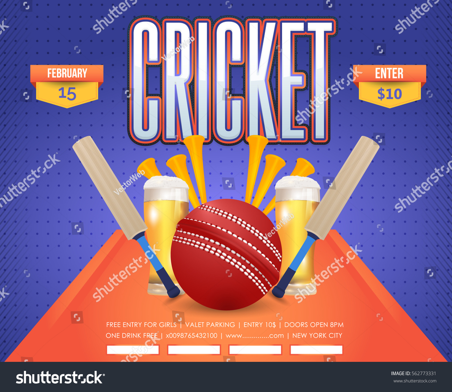 Cricket Event Poster Background Vector Spotlights Stock Vector (Royalty ...