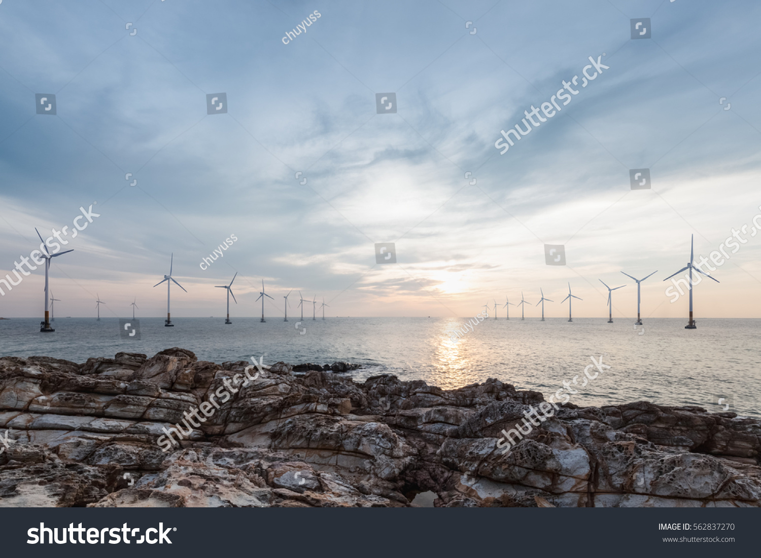 Offshore Wind Farm Sunrise Renewable Energy Stock Photo 562837270 ...