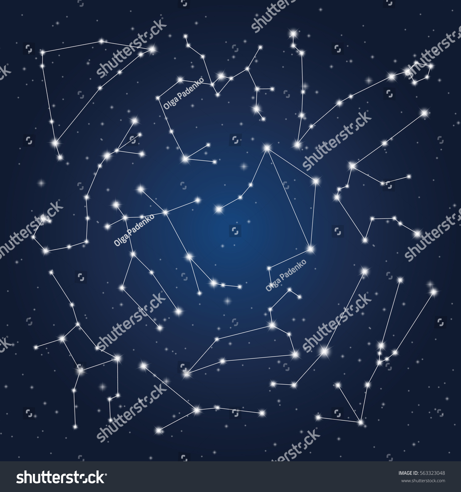 Set Zodiac Constellation On Background Starry Stock Vector (Royalty ...