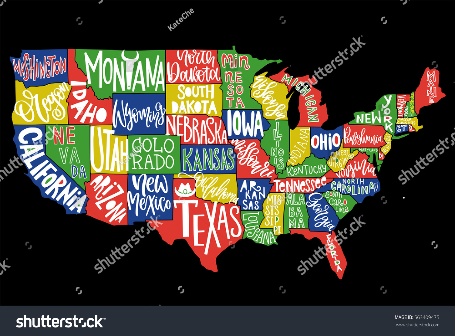 Usa Map States Pictorial Geographical Poster Stock Vector (Royalty Free ...