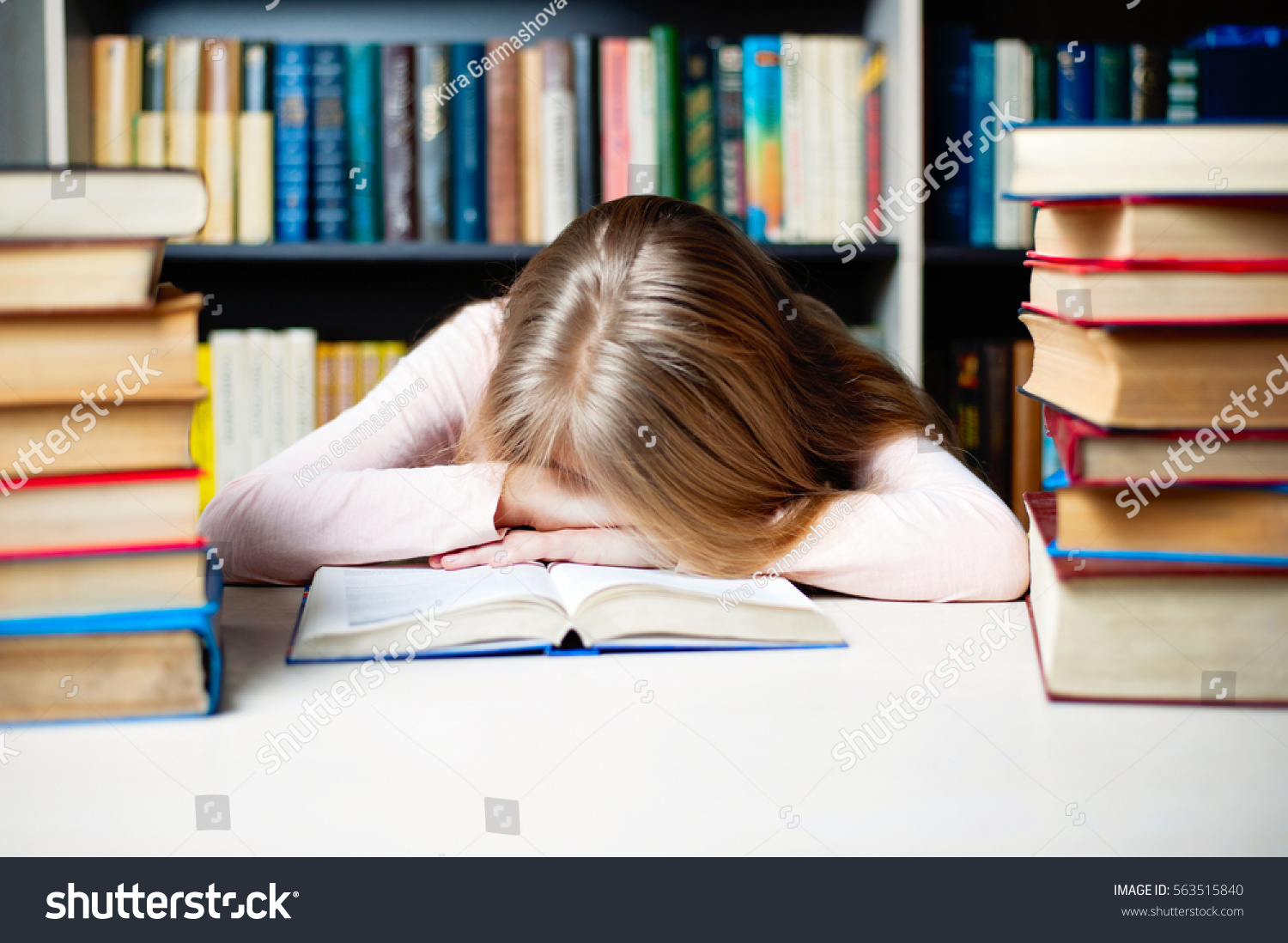 Tired Student Girl Books Sleeping On Stock Photo 563515840 