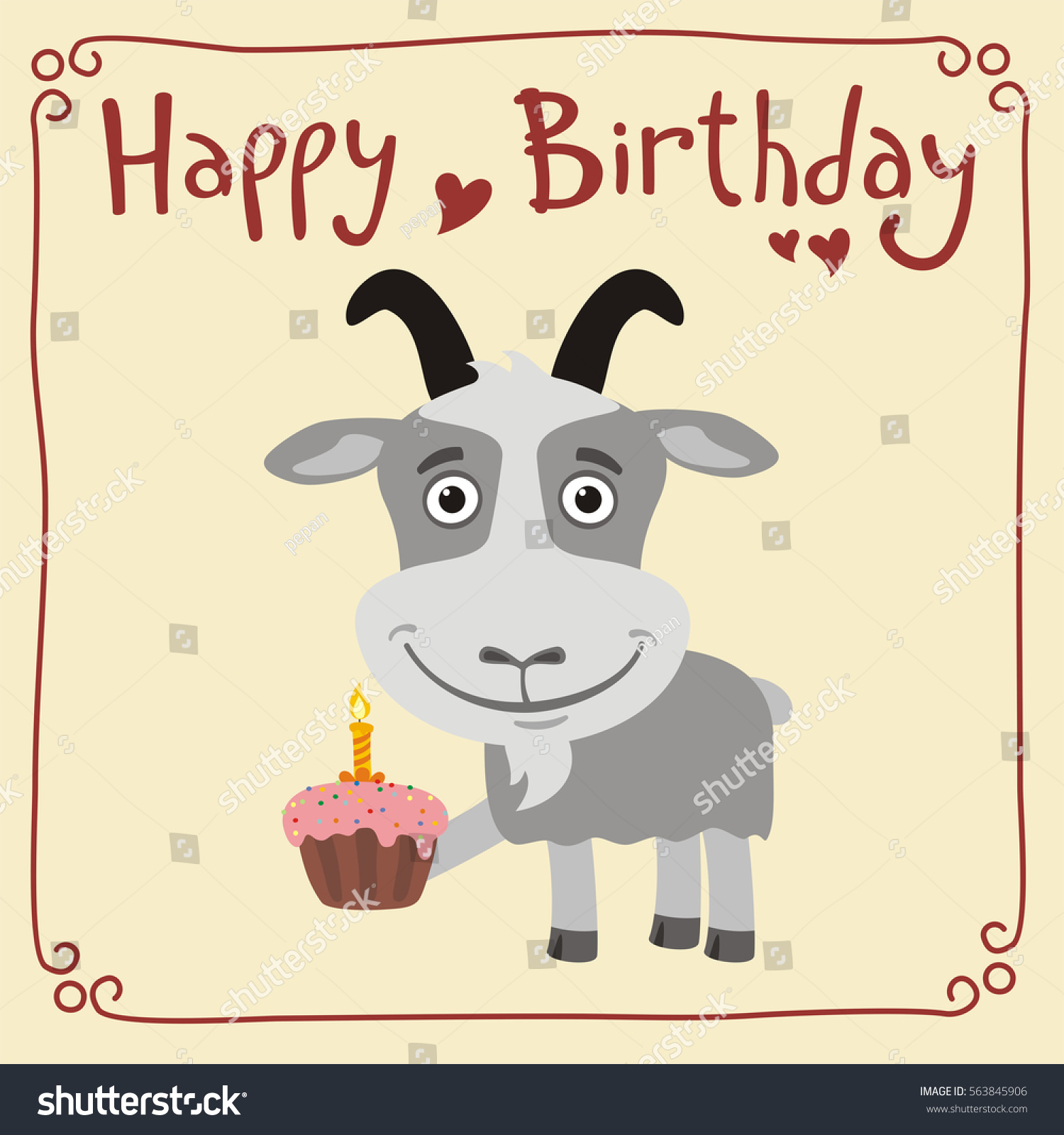 Happy Birthday Funny Goat Cake Greeting Stock Vector (Royalty Free) 5638459...