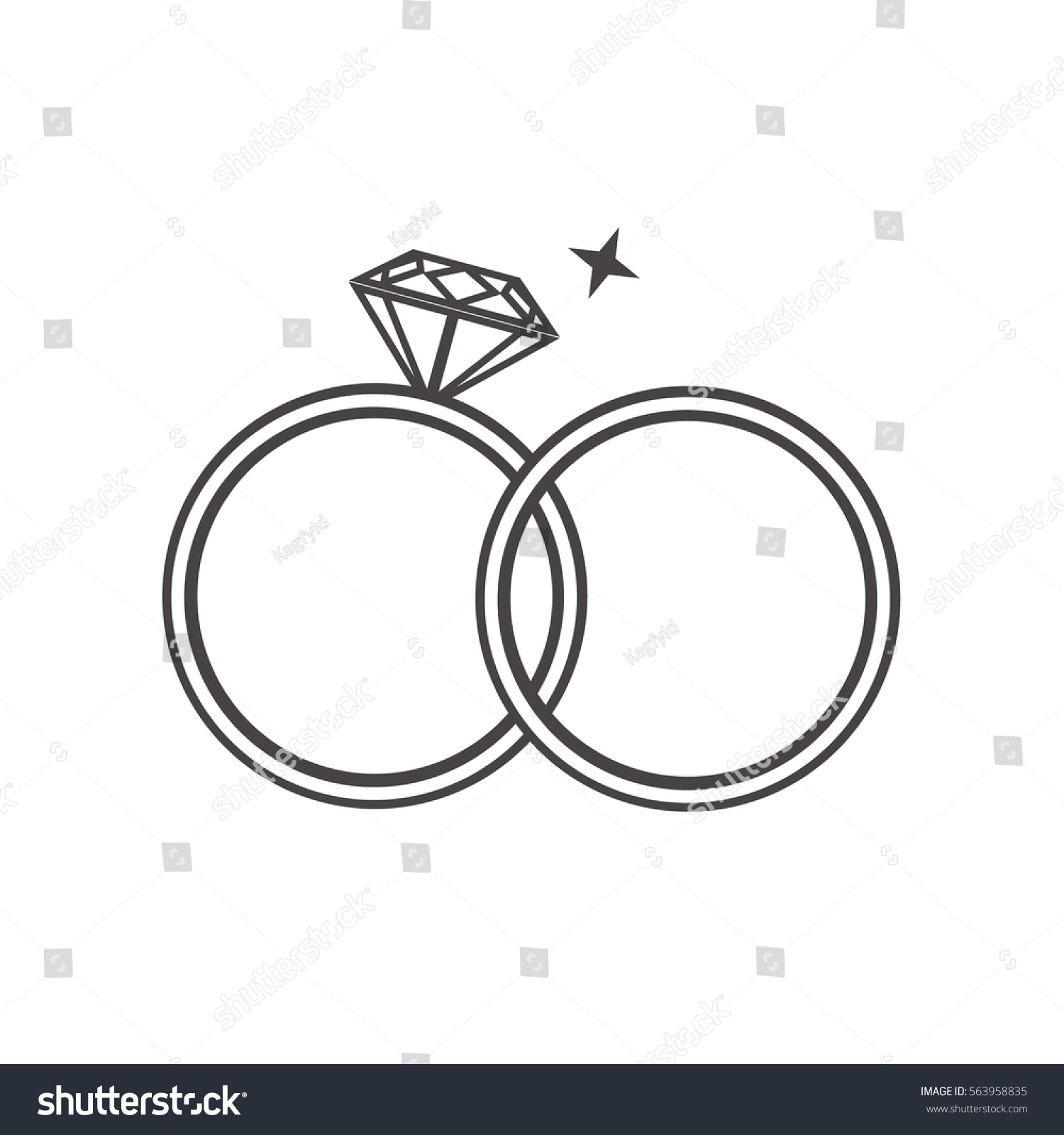 Outline Engagement Wedding Rings Stock Vector (Royalty Free) 563958835 ...