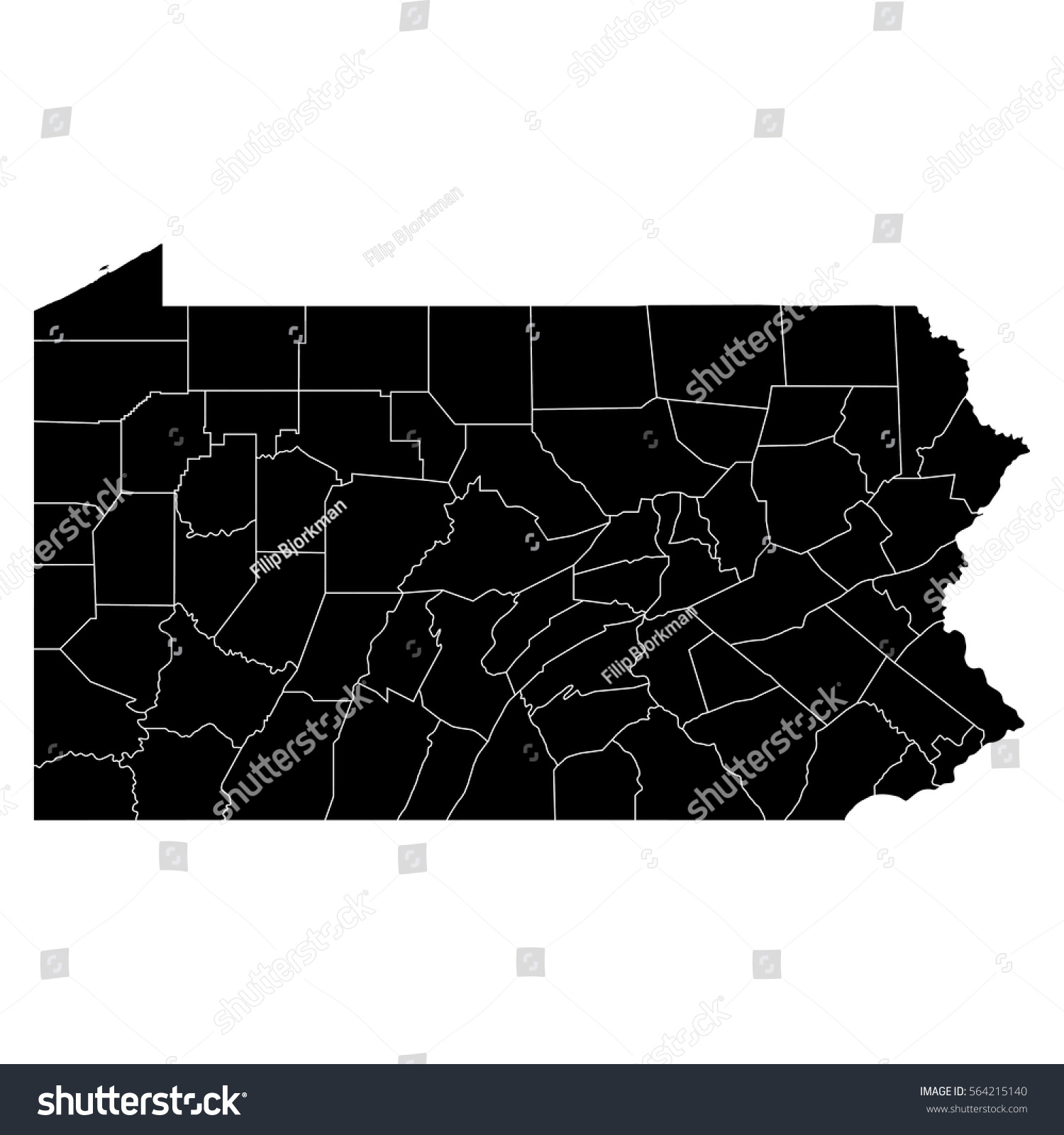 High Detailed Vector Map Counties Pennsylvania Stock Vector (Royalty ...