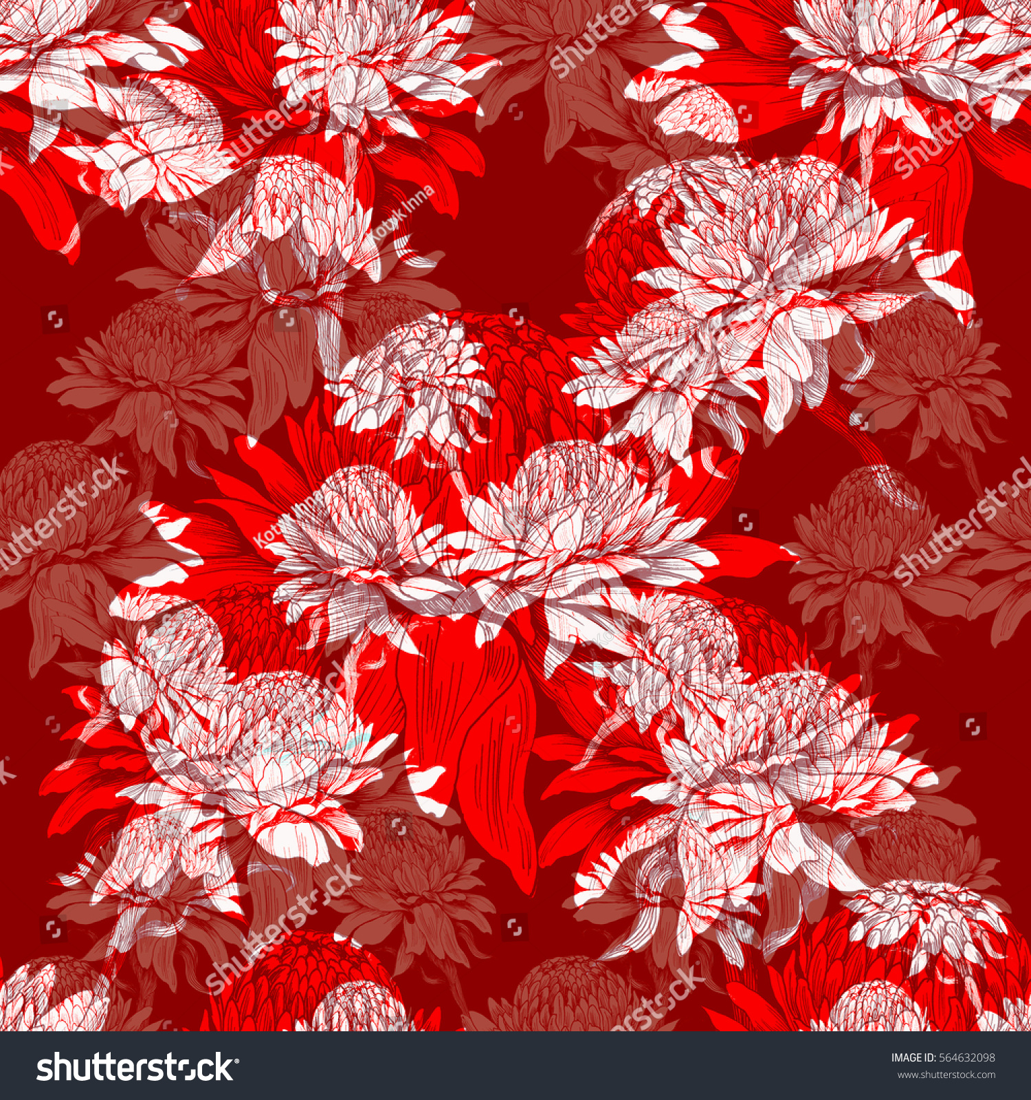 Seamless Wallpaper Ginger Flowers On Watercolor Stock Illustration