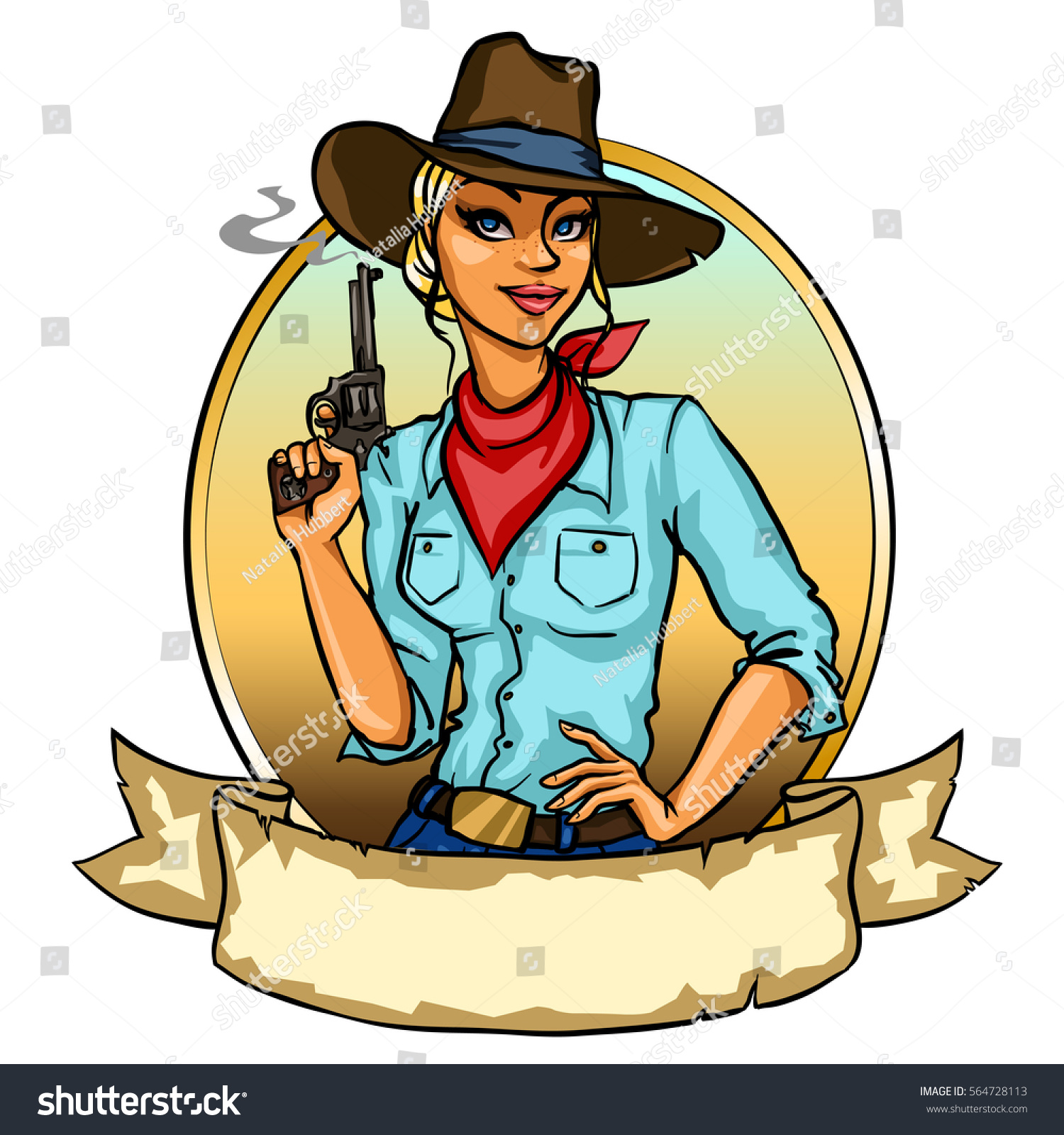 Pretty Cowgirl Holding Smoking Gun Isolated Stock Vector (Royalty Free ...