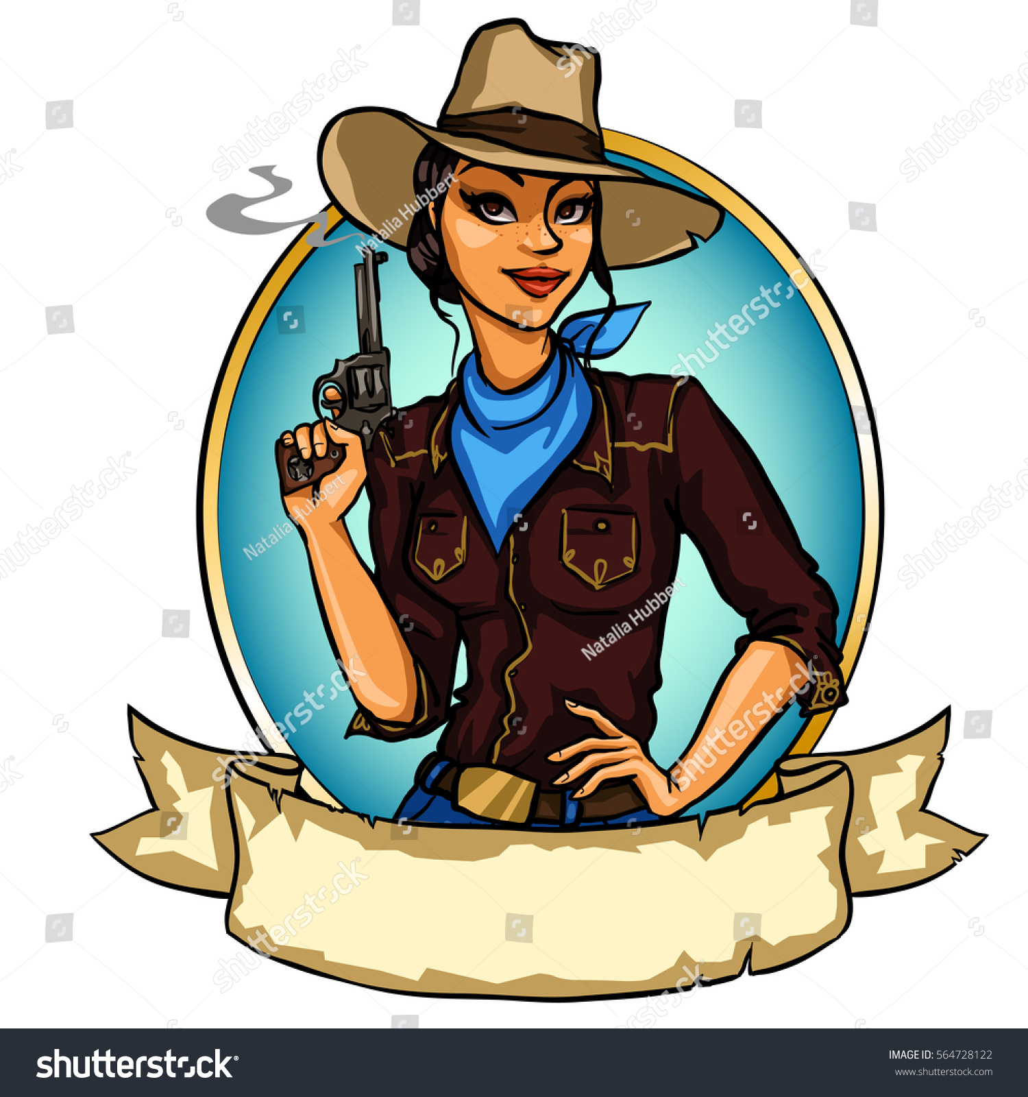 Pretty Cowgirl Holding Smoking Gun Isolated Stock Vector (Royalty Free ...