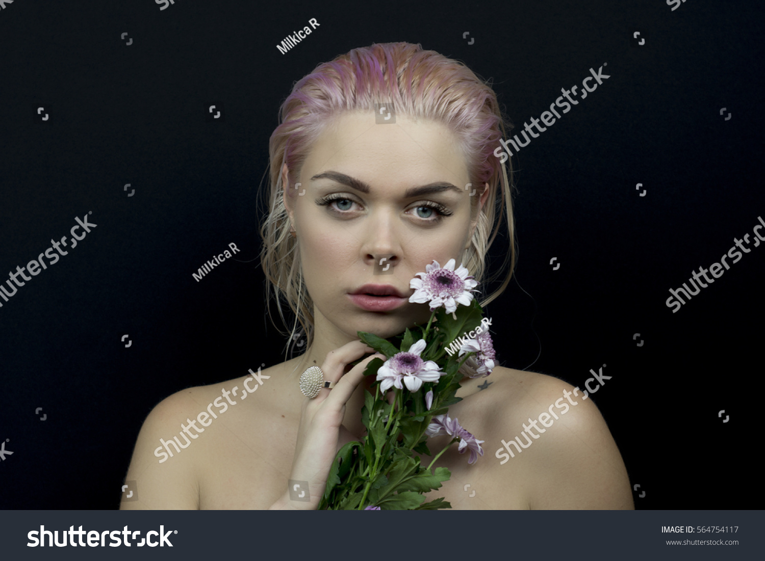 Sad Naked Woman Flowers Stock Photo Shutterstock