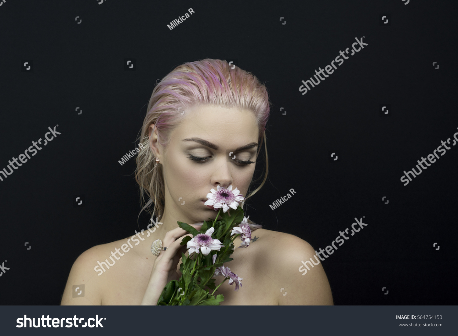 Sad Naked Woman Flowers Stock Photo Shutterstock