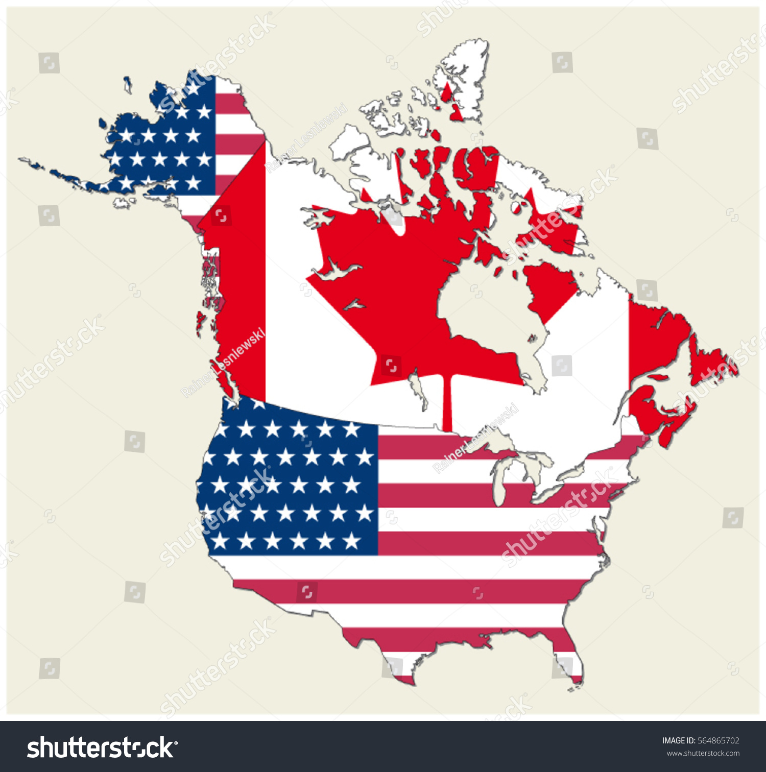 Map States Canada Usa Represented Flag Stock Vector (Royalty Free ...