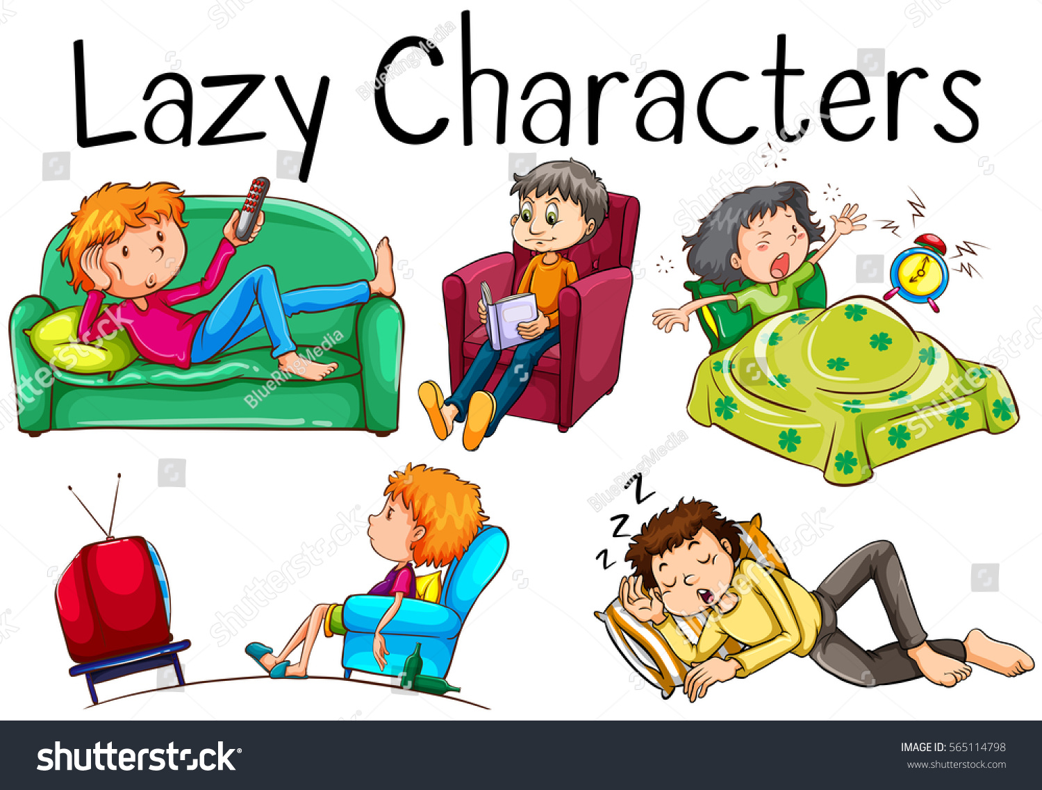 vektor-stok-lazy-people-doing-boring-activities-illustration-tanpa