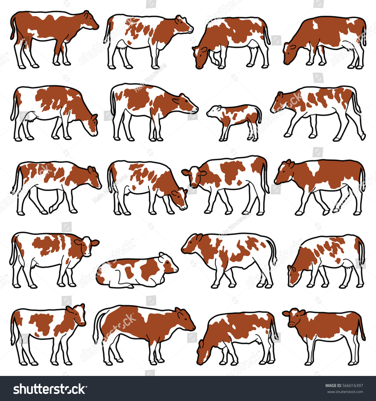 Cow Collection Vector Outline Illustration Stock Vector (Royalty Free ...