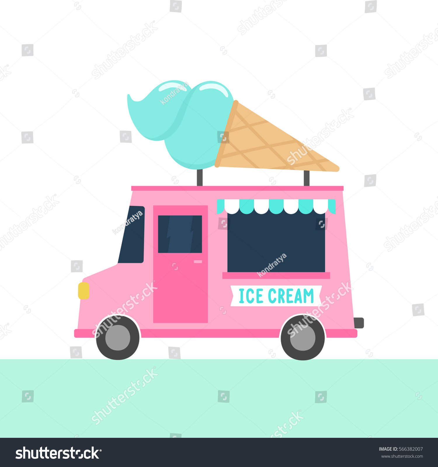 Фургон с мороженым на белом фоне