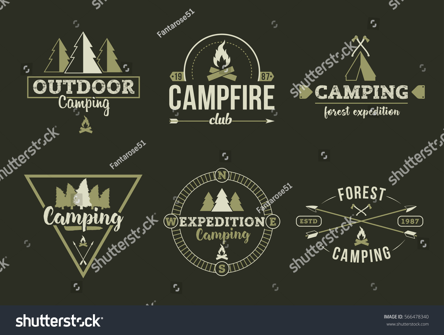 Forest Camping Logo Set Stock Vector (Royalty Free) 566478340 ...