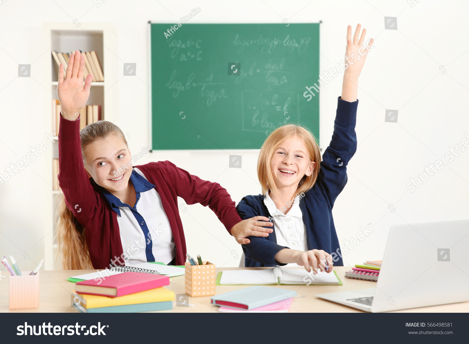 Two Cute Girls Sitting Desk School Stock Photo 566498581 | Shutterstock