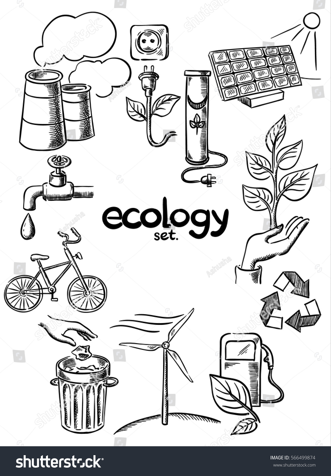 Ecology Icons Set Hand Drawing Sketch Stock Vector (Royalty Free ...