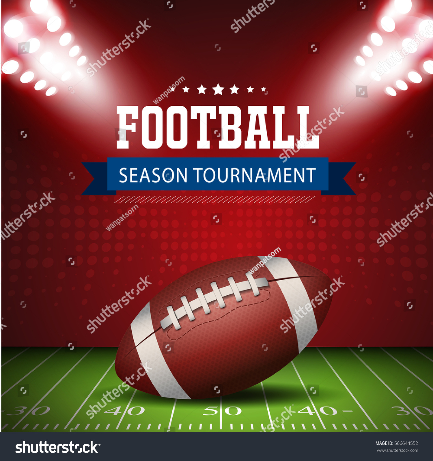 American Football Field Bright Stadium Lights Stock Vector (Royalty ...