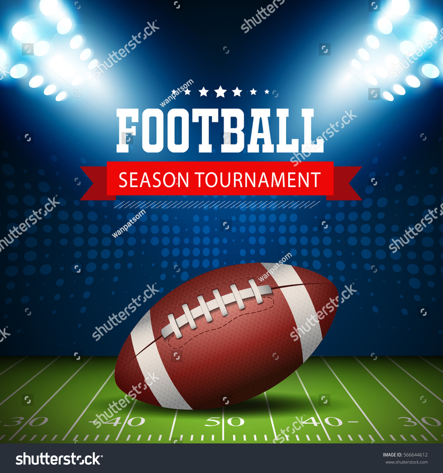 American Football Field Bright Stadium Lights Stock Vector (Royalty ...