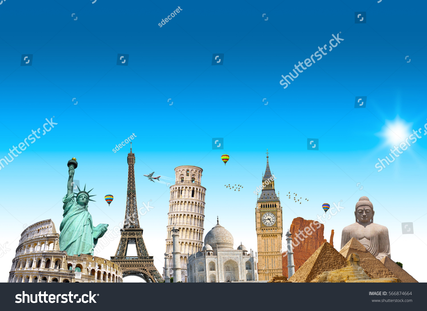 Famous Landmarks World Connected Each Other Stock Photo 566874664 