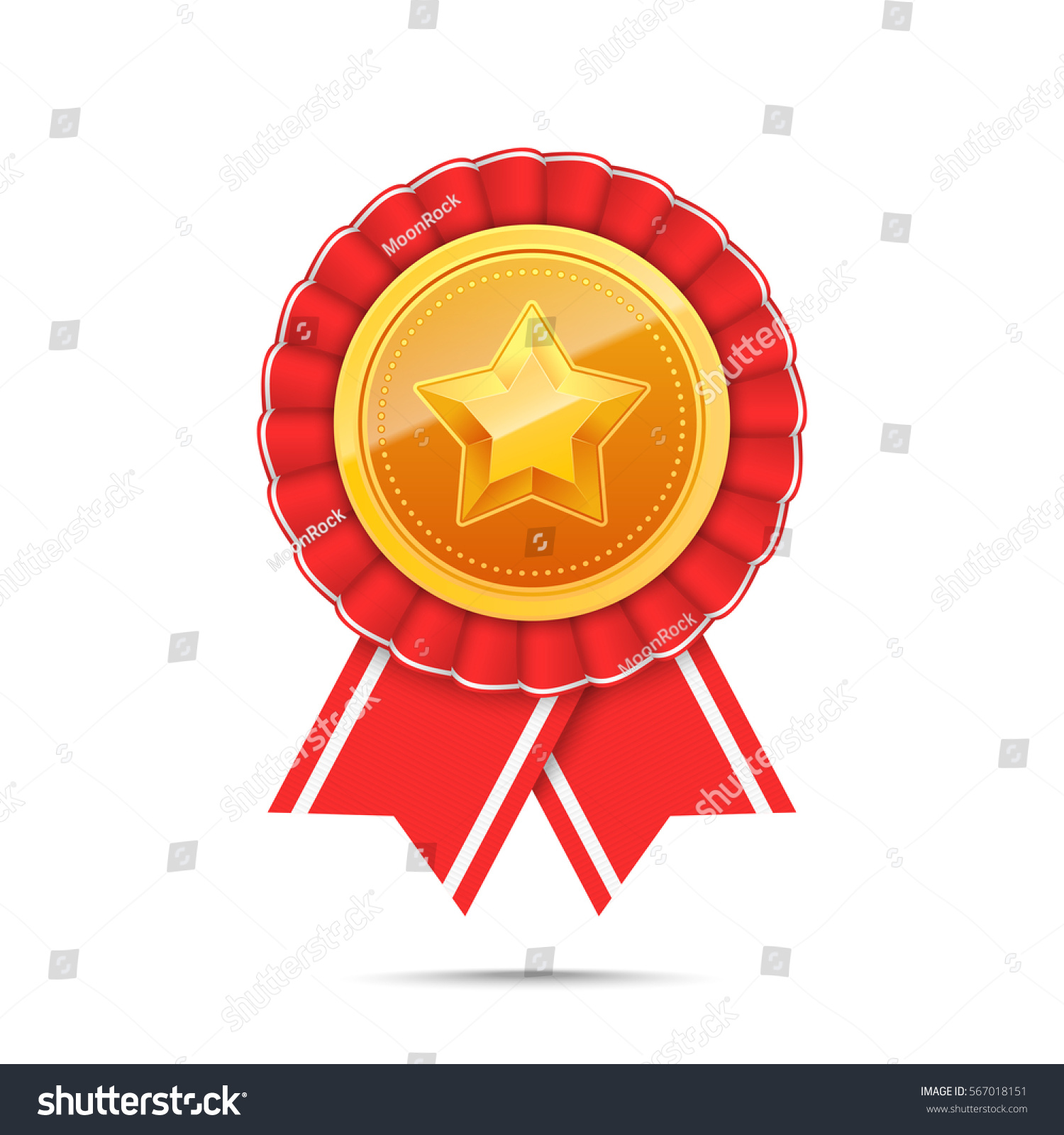 3d Gold Medal Star Red Ribbon Stock Vector (Royalty Free) 567018151 ...