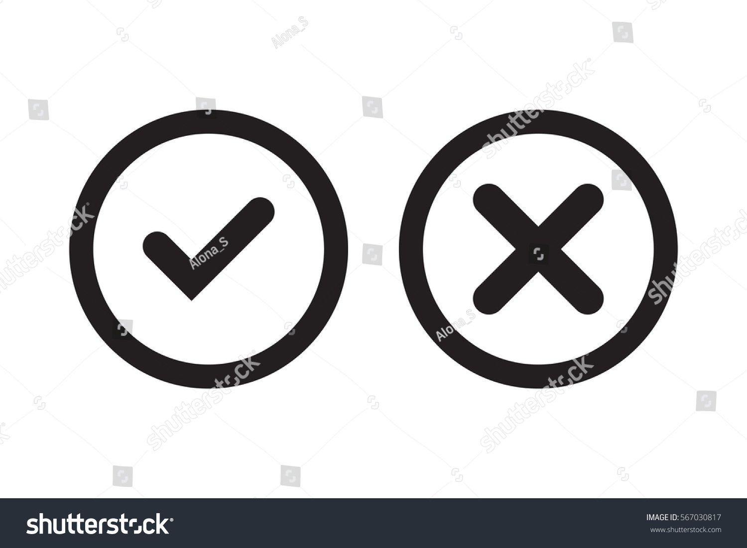 Tick Cross Black Signs Gray Checkmark Stock Vector (Royalty Free ...