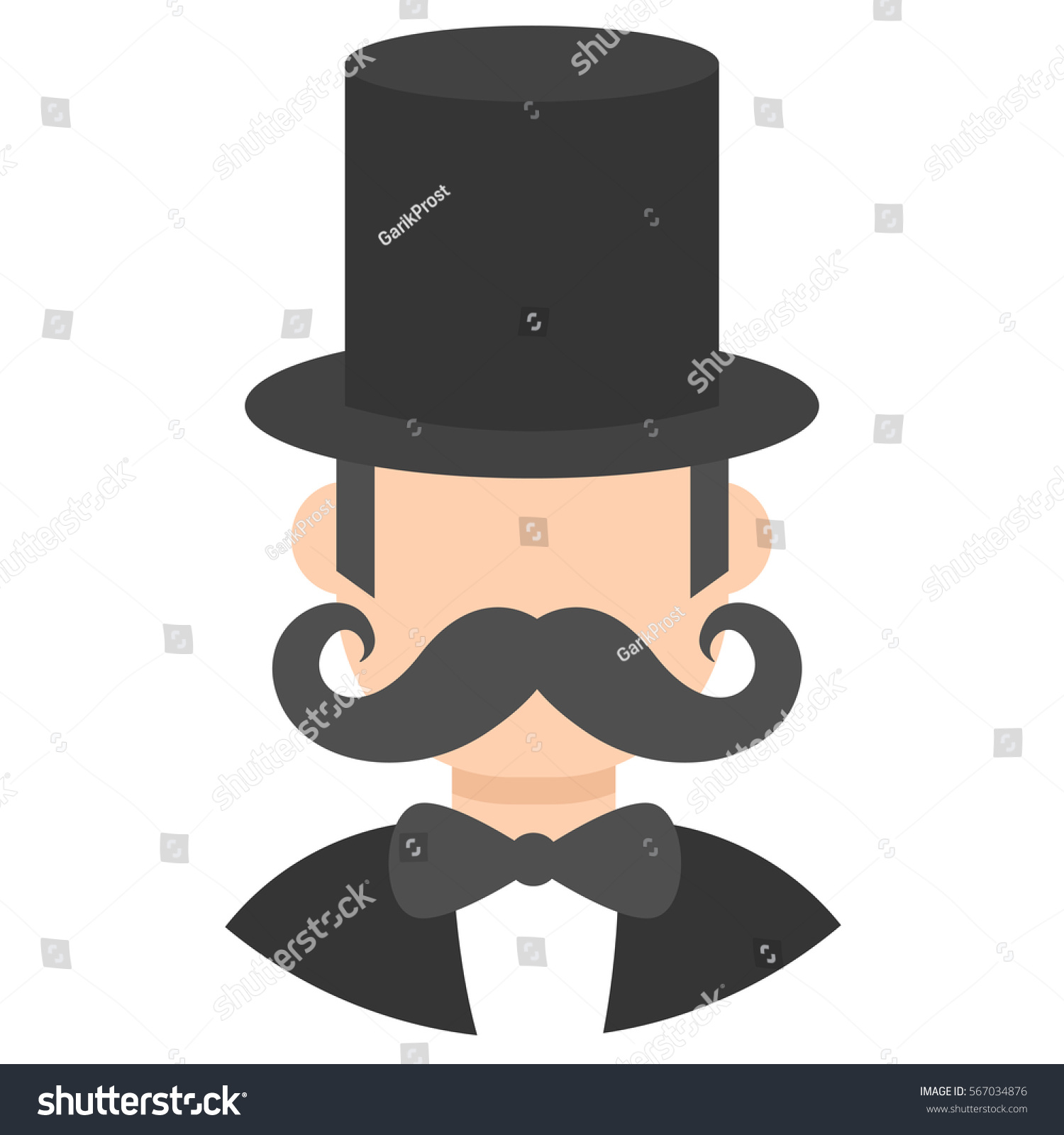 Icon Avatar Man Mustache Cylinder Hat Stock Vector (Royalty Free ...