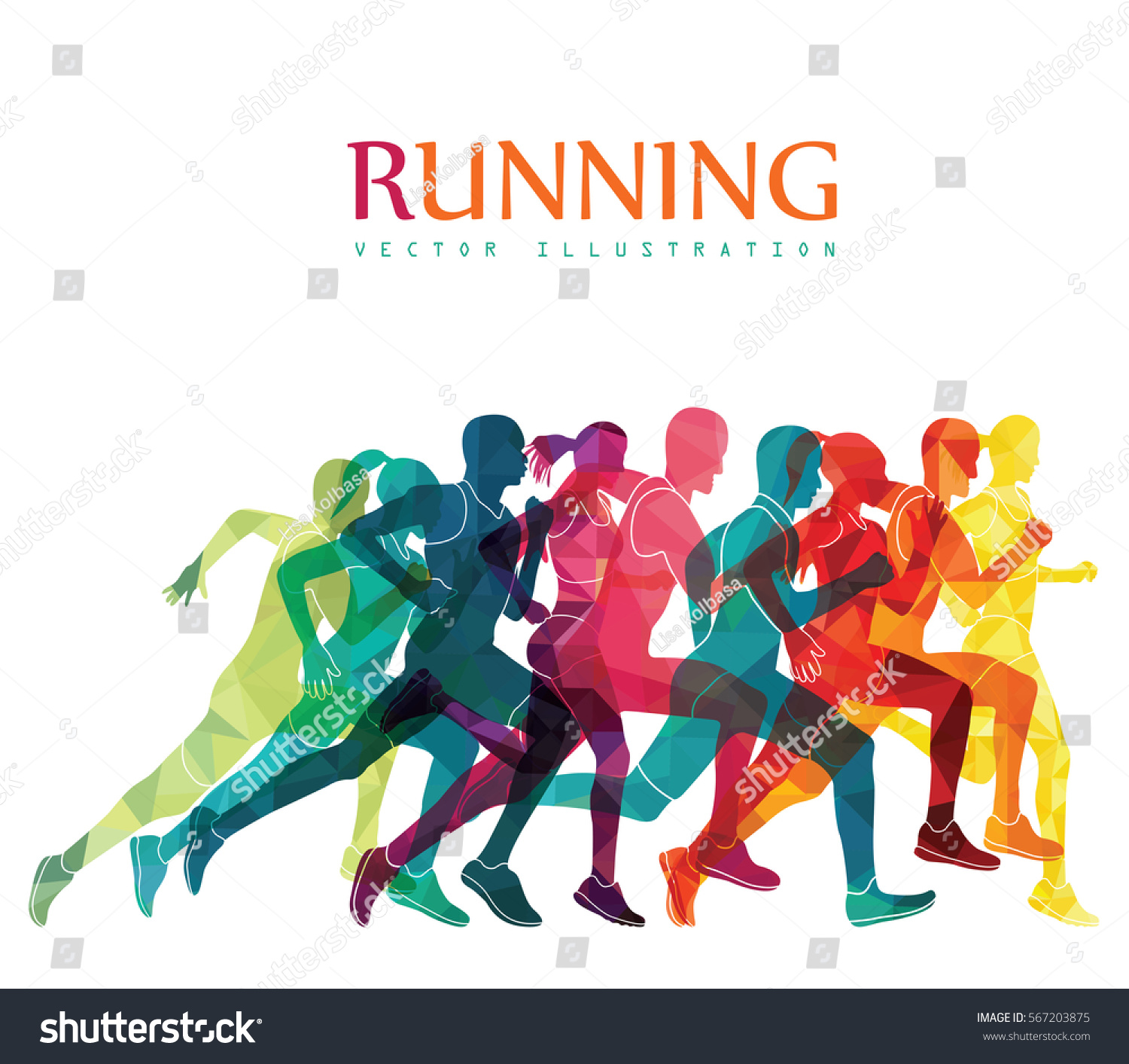 Running Marathon People Run Colorful Poster Stock Vector (Royalty Free ...