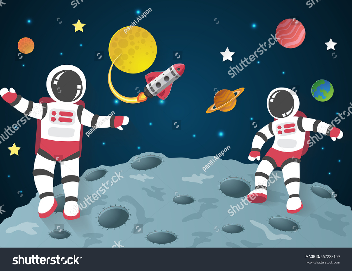 Космонавт на Луне с ракетой