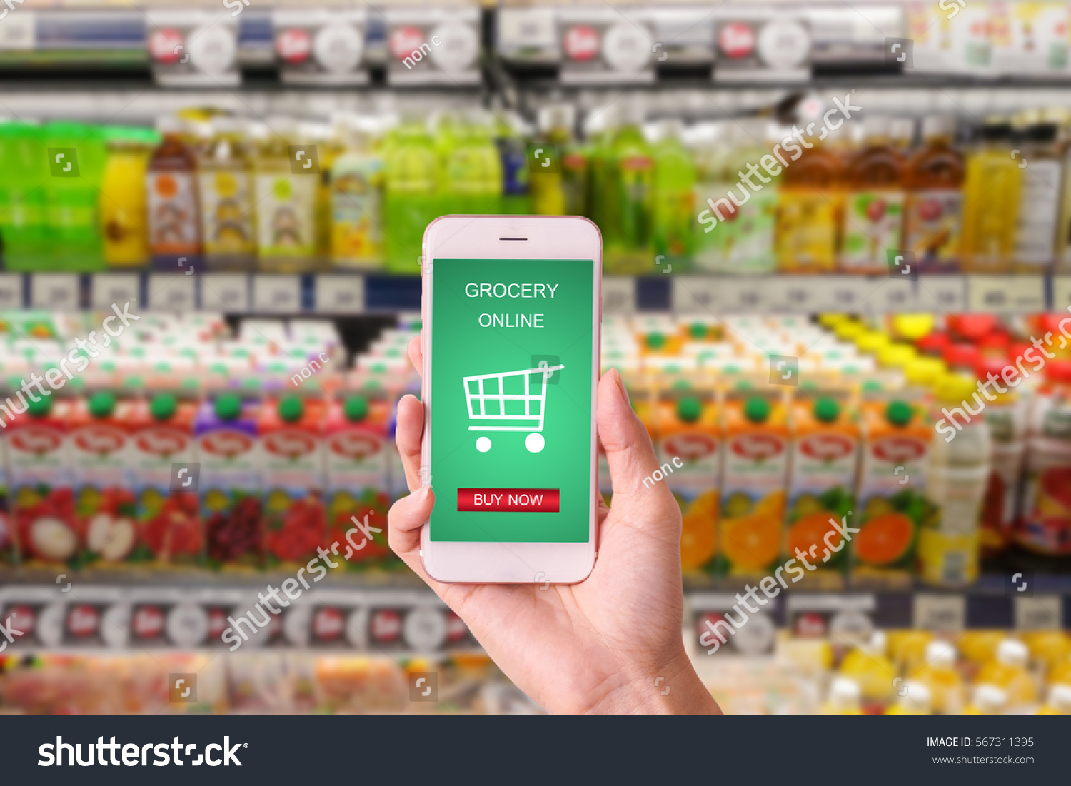 Woman Hand Holding Mobile Grocery Online Stock Photo 567311395 ...