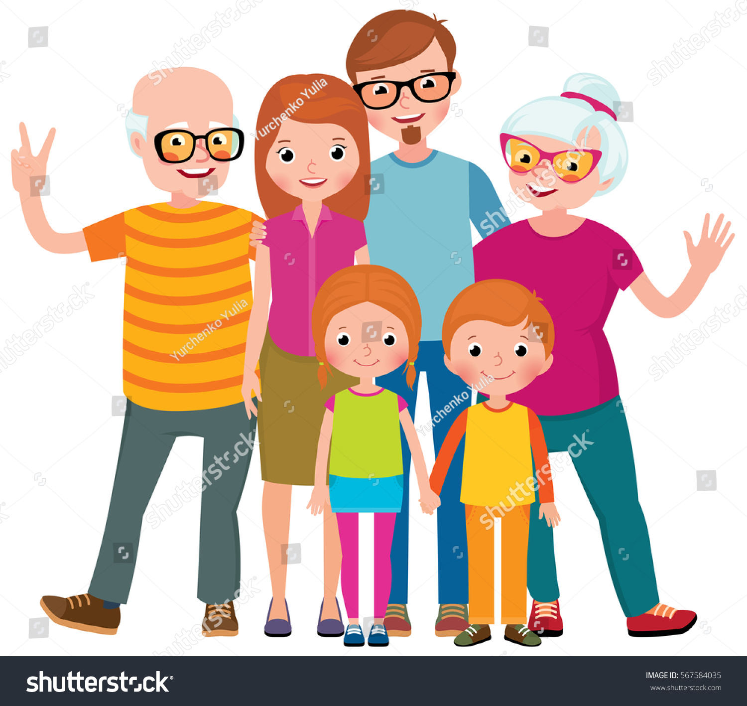 Family Portrait Three Generations Parents Children Stock Vector ...