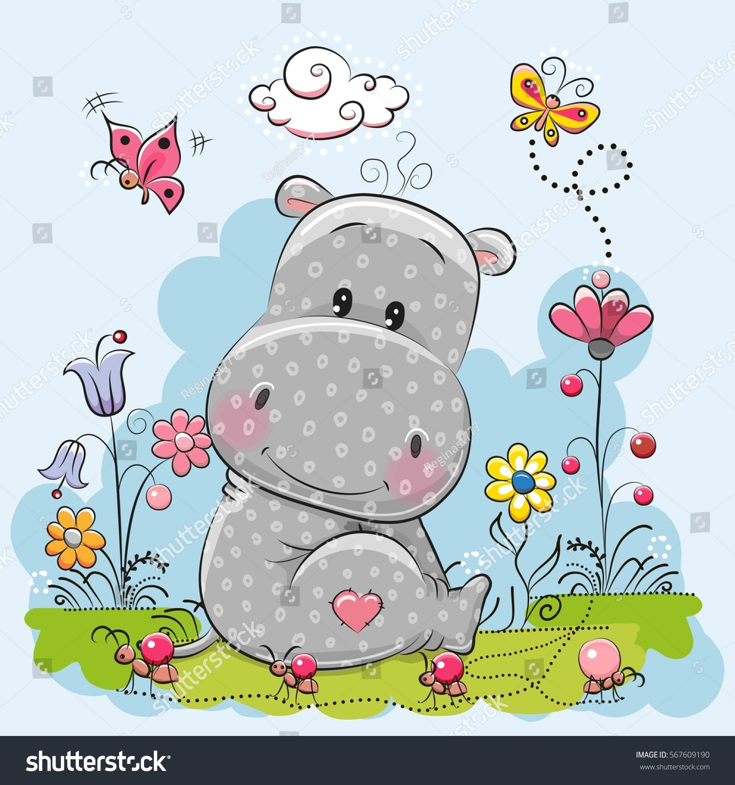 hippopotame clipart flowers