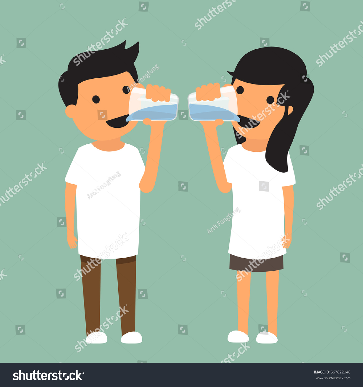 Man Woman Drink Enough Water Health Stock Vector (Royalty Free ...