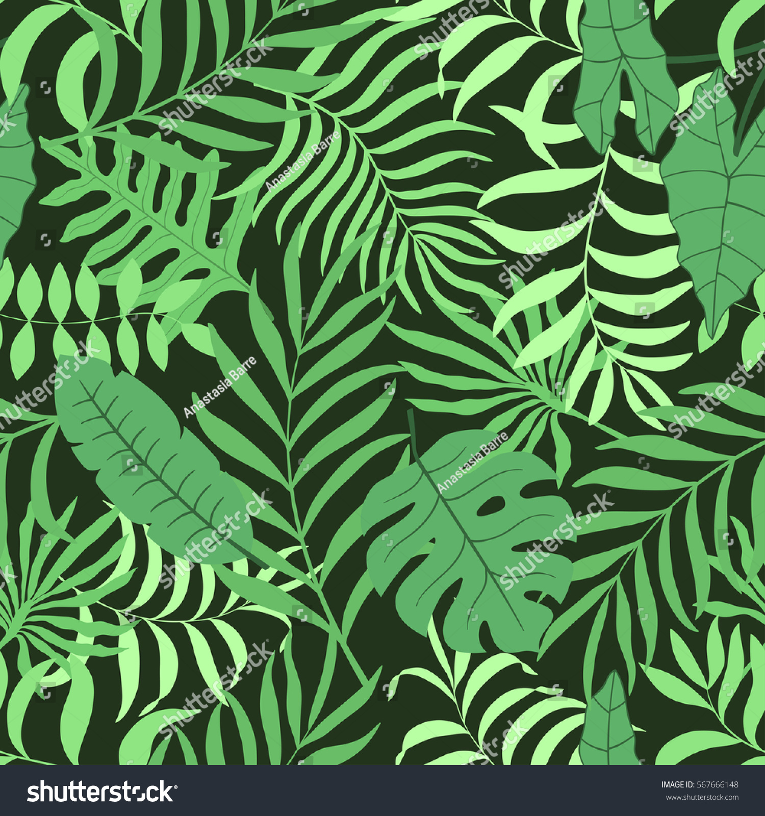 Tropical Background Palm Leaves Seamless Floral Stock Vector (Royalty ...