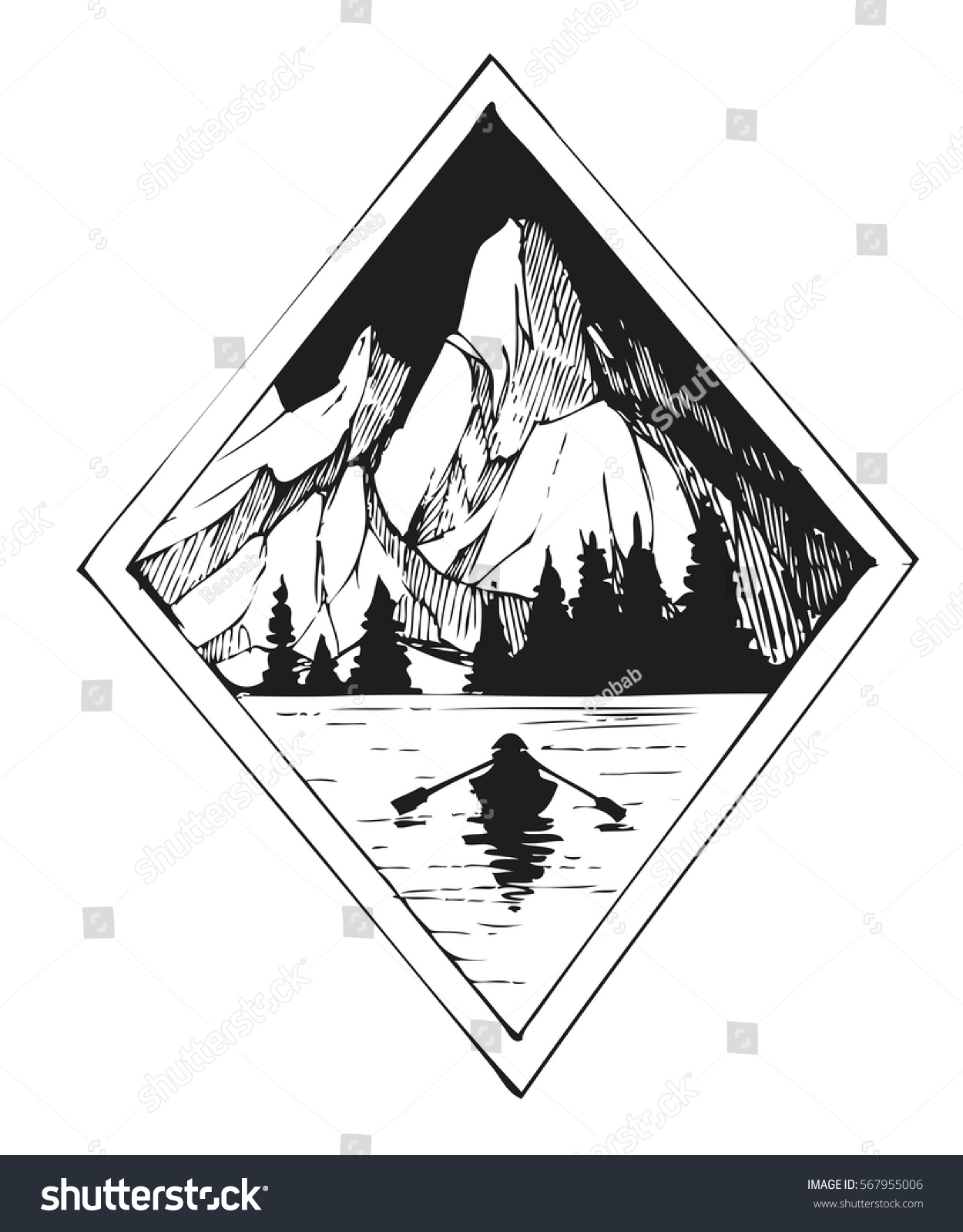 Эскиз логотипа с горами и озером