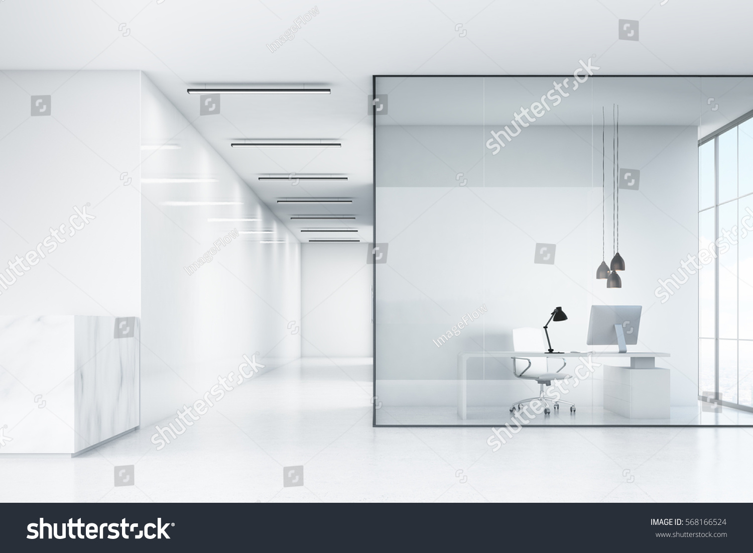 Side View Office Hall Marble Reception Stock Illustration 568166524 ...